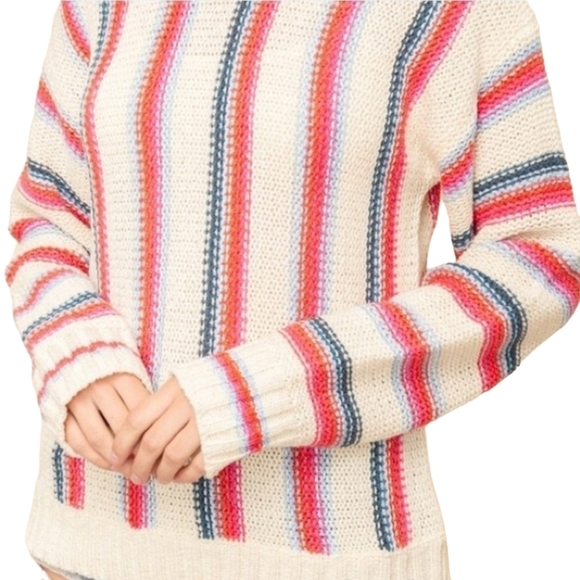 HEM & THREAD Women's Soft Oversized Cream Striped Pullover Knit Sweater - Picture 13 of 13